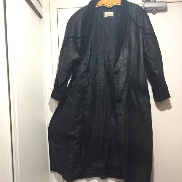 VINTAGE WORTHINGTON LEATHER LONG TRENCH COATS SIZE XL - Picture 3 of 14